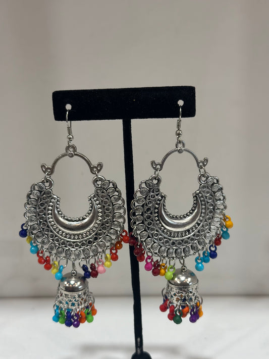 Traditional oxidized silver Earrings with multi-colored beads