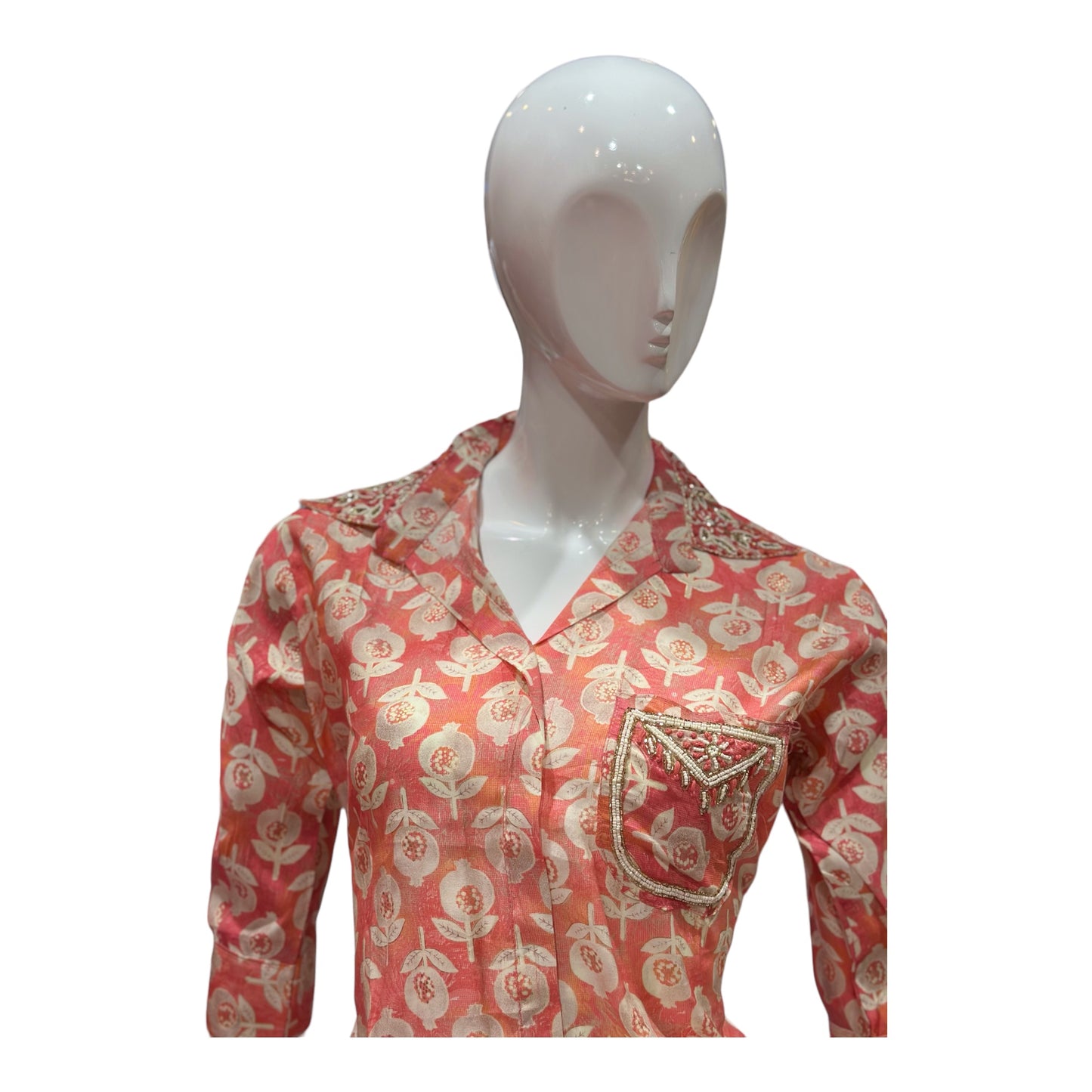 Women 2 pc coord Set with Pakistani Salwar and Kurta Style top, Front Pocket with Cut Dana, Hand Embroidery. Peach