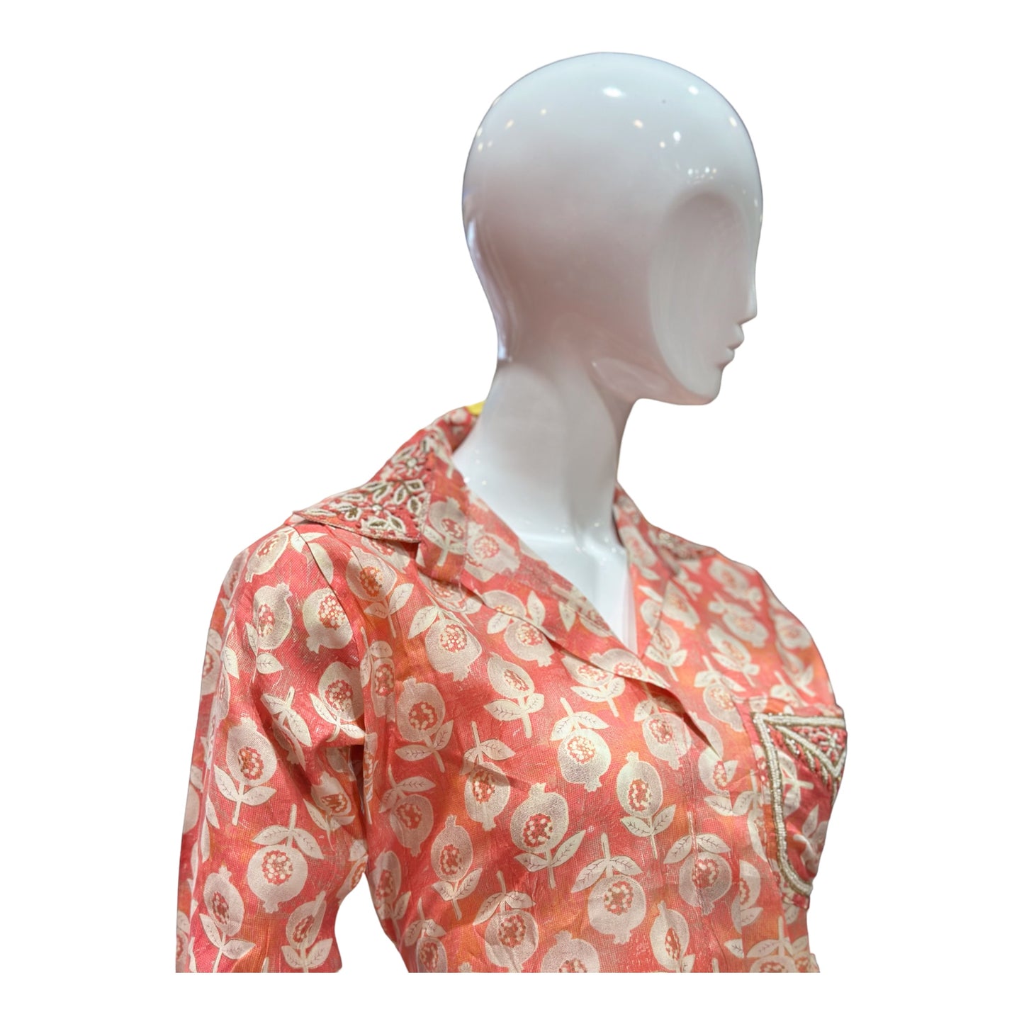 Women 2 pc coord Set with Pakistani Salwar and Kurta Style top, Front Pocket with Cut Dana, Hand Embroidery. Peach