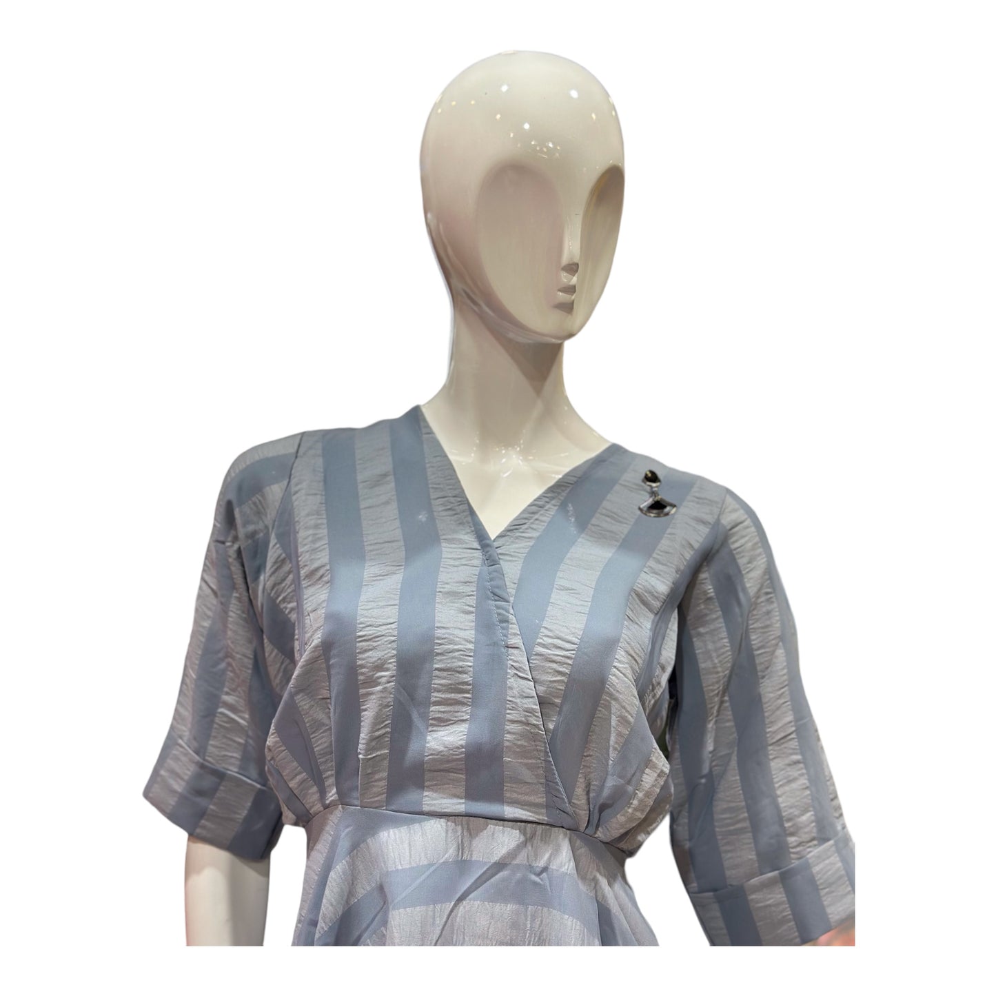 Women 2 pc coord set with pants, frock style coord set in stripe pattern.