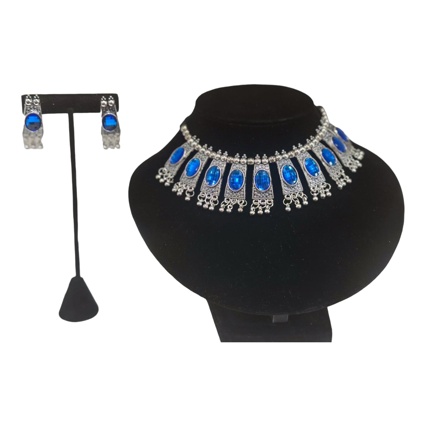 Traditional Indian silver oxidized jewelry set