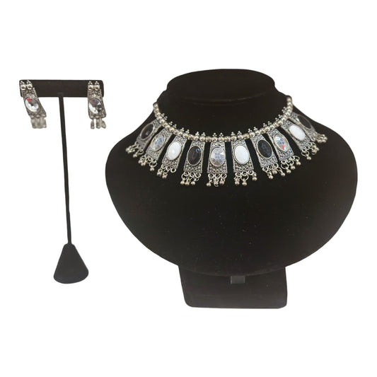 Traditional Indian silver oxidized jewelry set