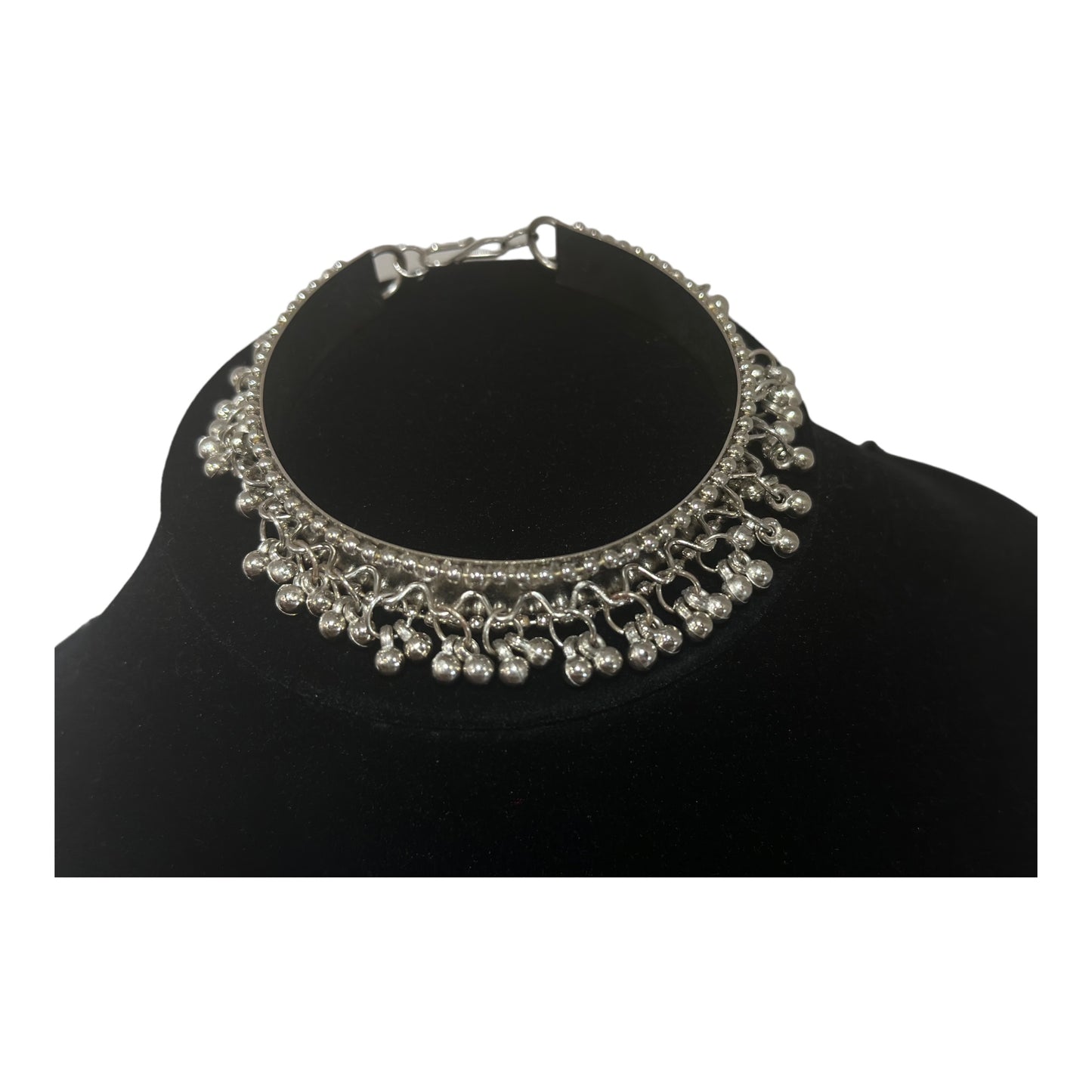 Traditional Indian long silver oxidized necklace with earings and Bracelete. Brass Beaded Rani Haar.