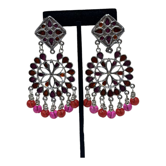 Silver oxidized multi color earrings