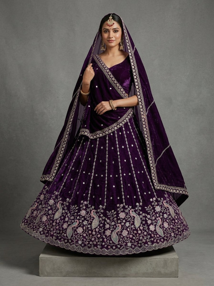 Dark purple lehanga with peacock pattern 900911