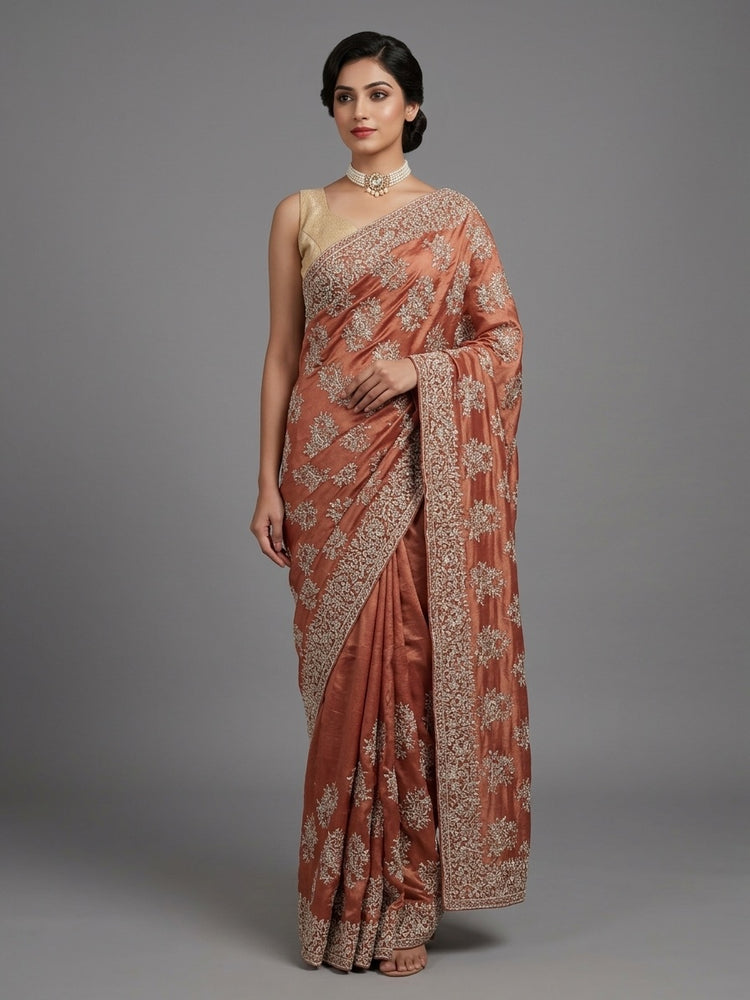Terracotta color Saree 100123