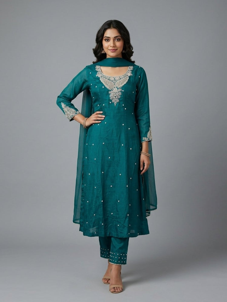Teal blue Anarkali 400433