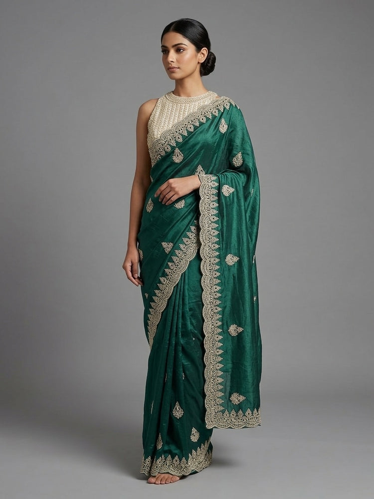 Bottle green saree 100107