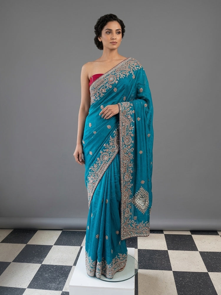 Peacock blue Saree 100110