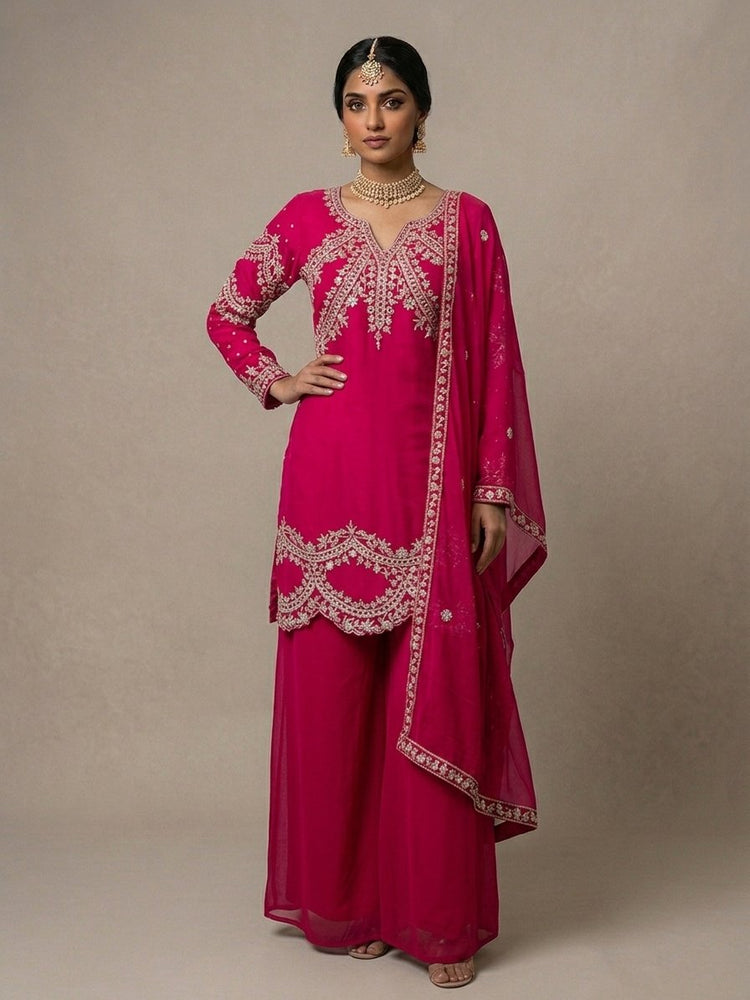 Readymade Magenta color suit with mirror work and handwork on it 400407