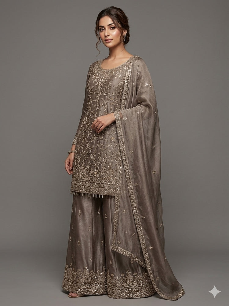 Shimmer Sharara suit with handwork 400402