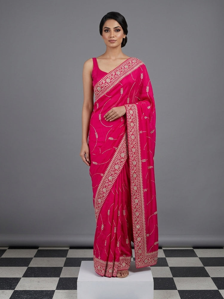 Fuchsia Red Saree 100111