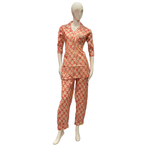 Women 2 pc coord Set with Pakistani Salwar and Kurta Style top, Front Pocket with Cut Dana, Hand Embroidery. Peach