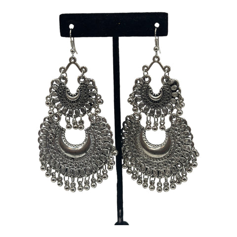 Traditional silver oxidized hanging earrings
