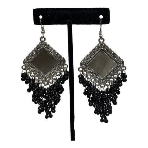 Silver oxidized earrings with black beads