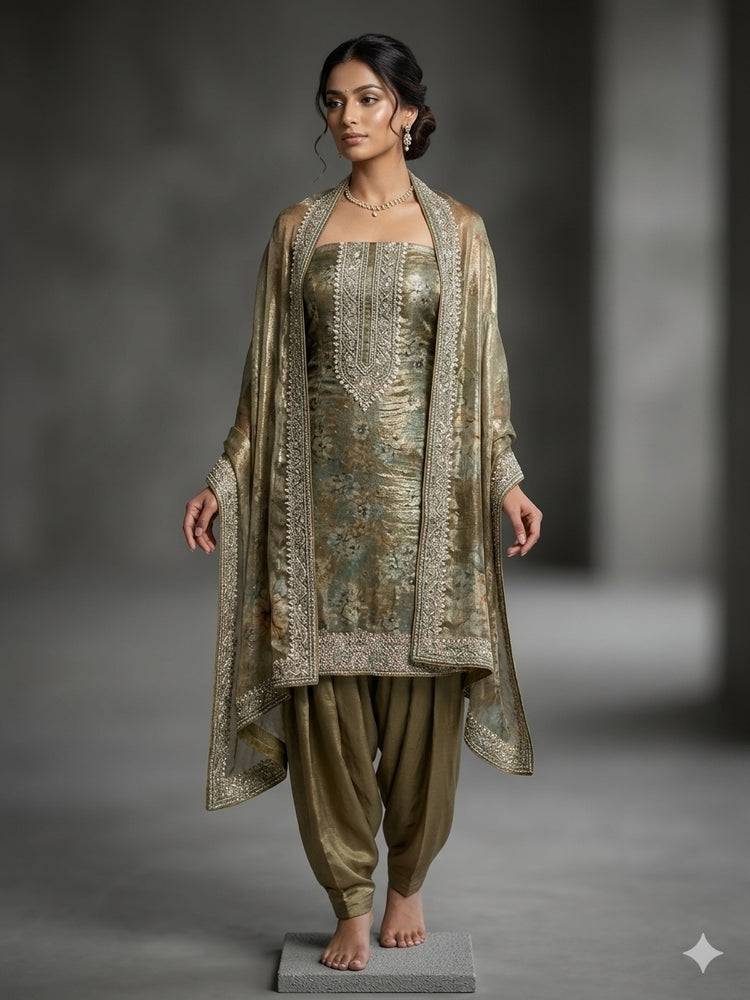 Handwork with print unstitched suit 300301