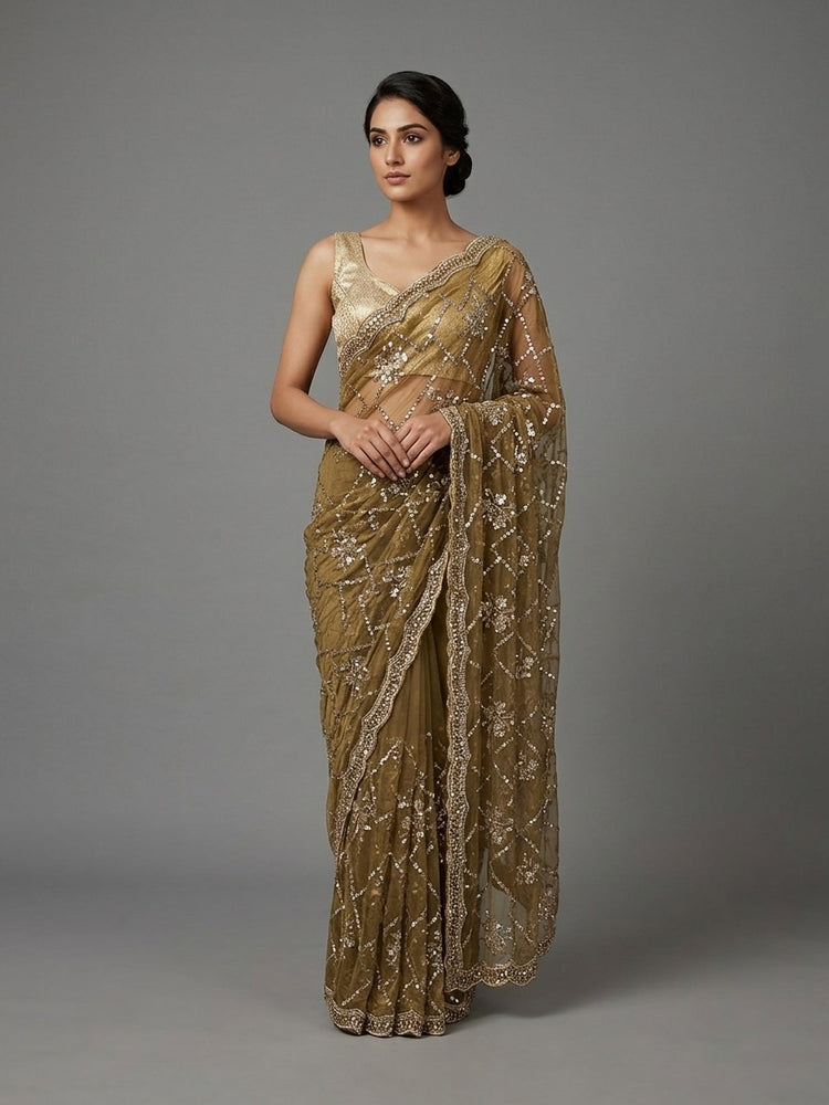 Olive gold Saree 100114