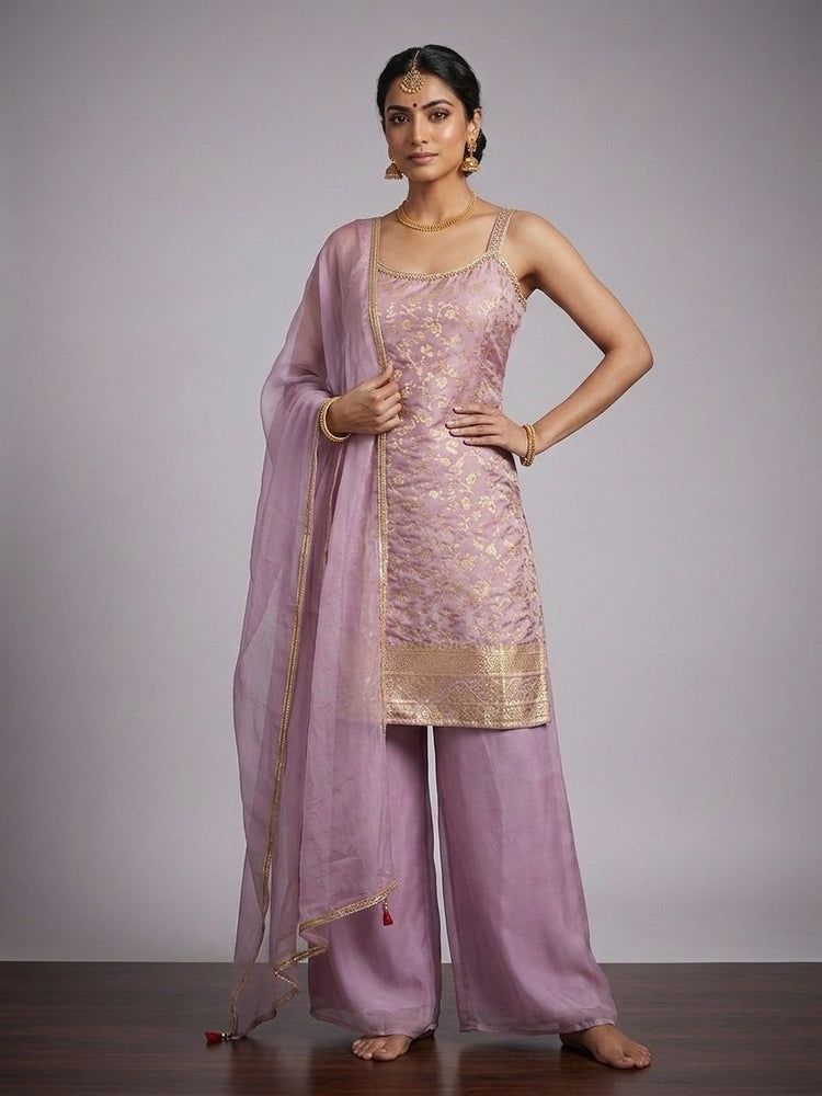 Elegant lavender colour suit with Banarsi work 400406