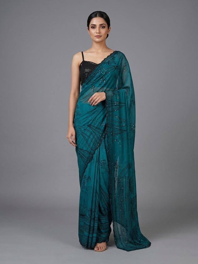 Teal Green saree 100118