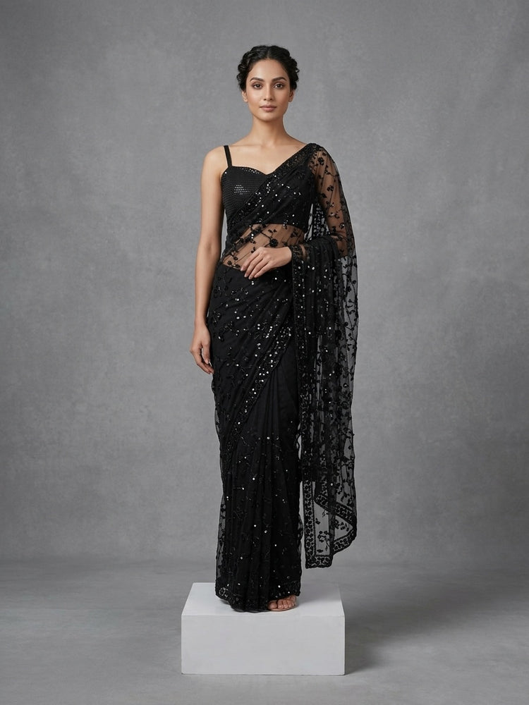 Black Net Saree 100117