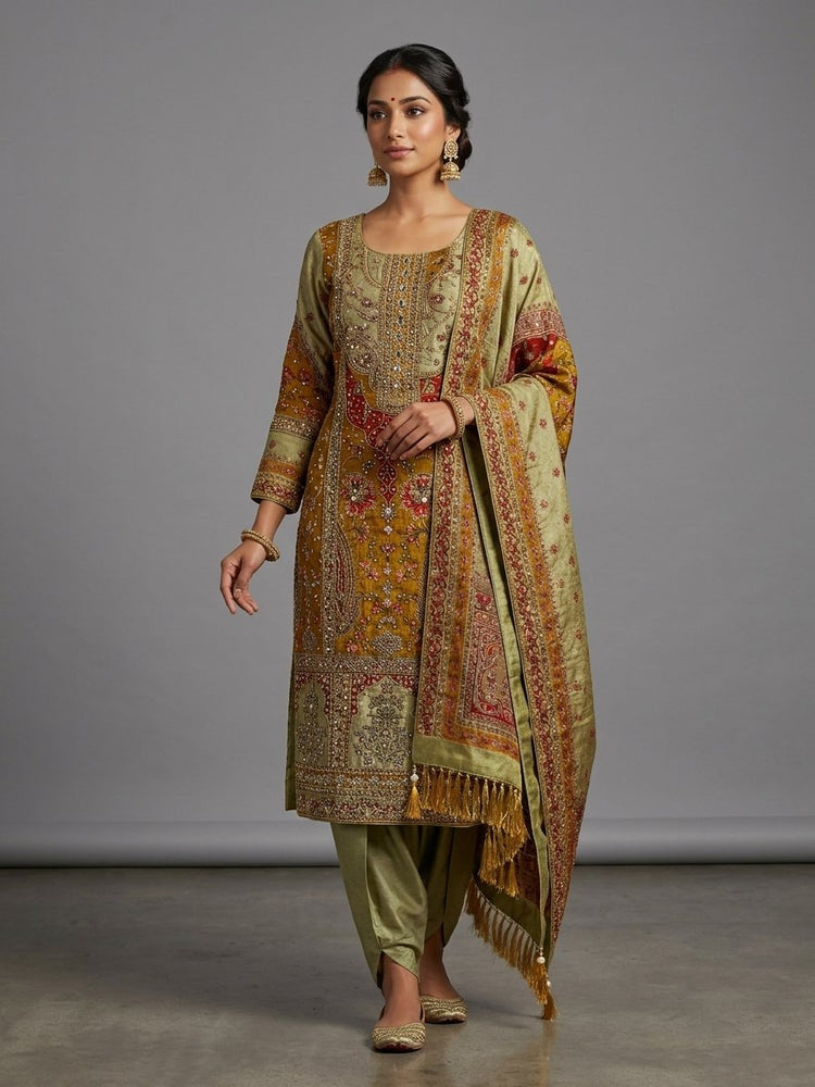 Handwork unstitched suit with print 300303