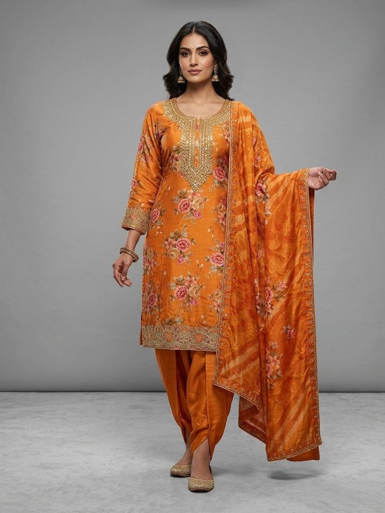 Handwork unstitched suit with print 300302