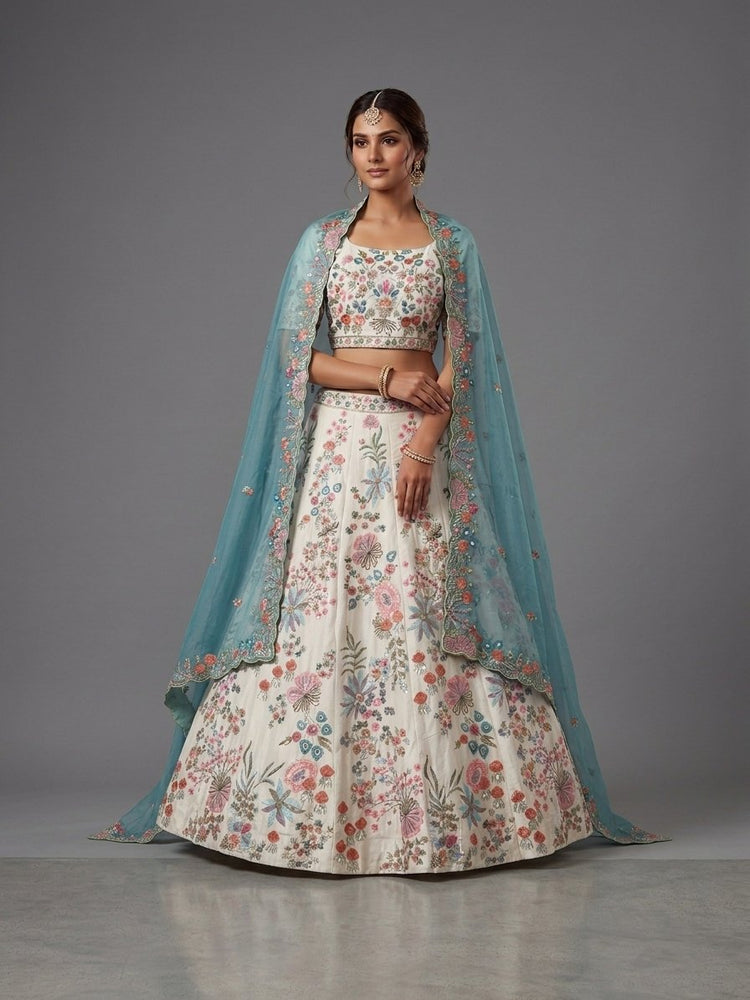White lehanga with multi color embroidery 900918