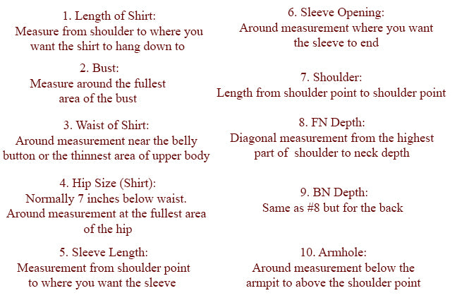 Measurement chart for Unstitched suits