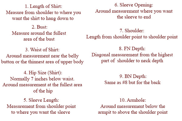 Measurement chart for Unstitched suits